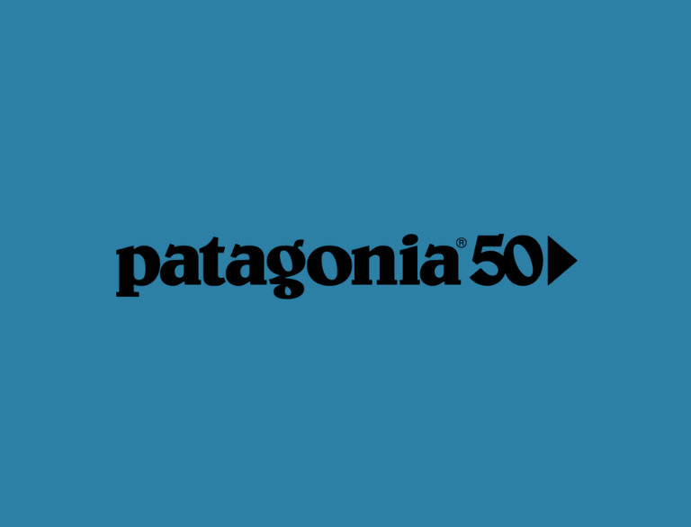 Patagonia 50 years on a blue background