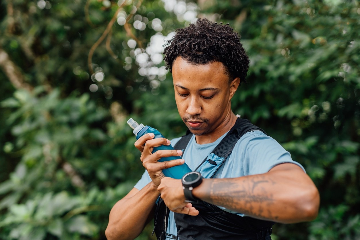 Man wearing a hydration running vest