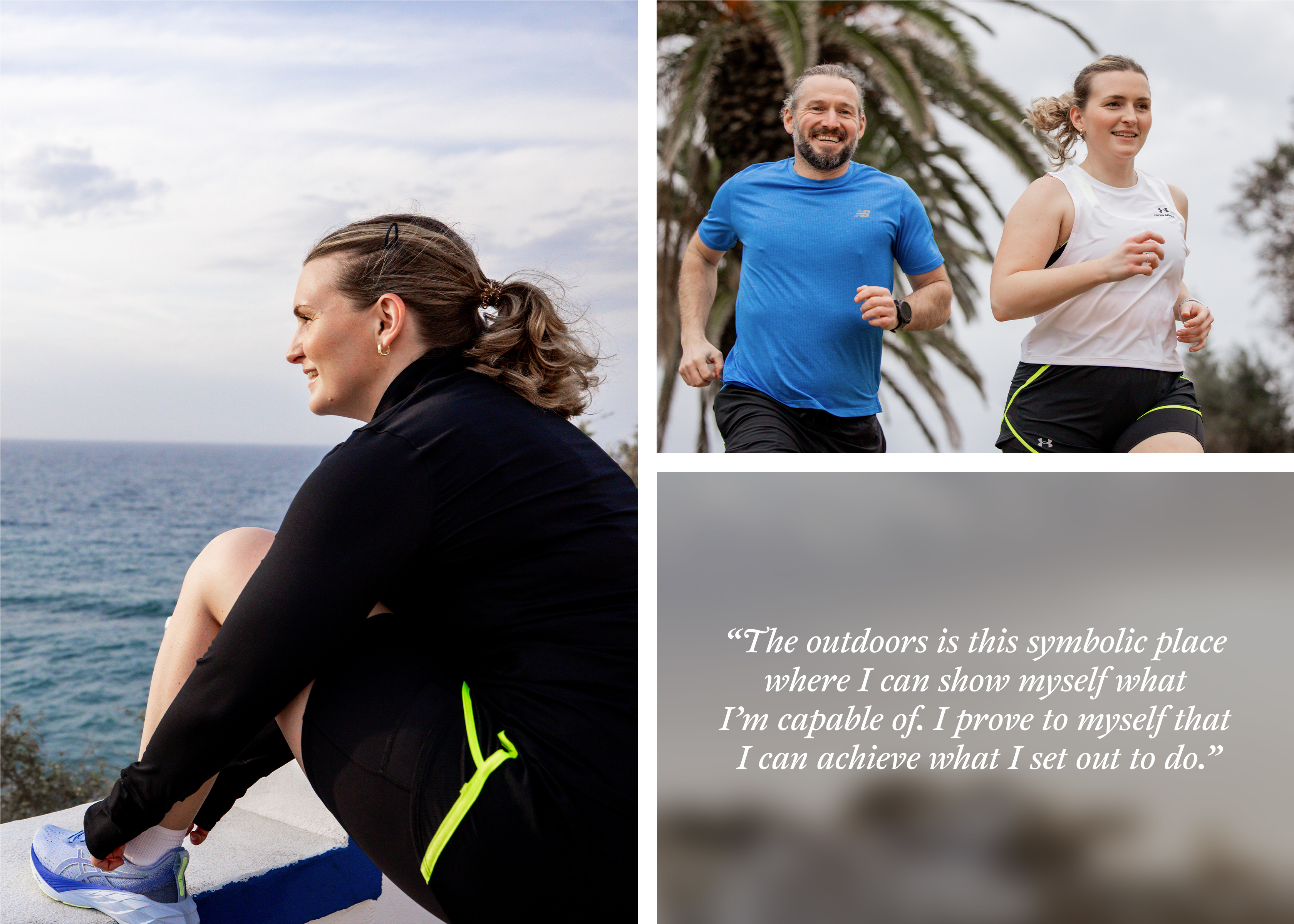 A collage of people running in the city with an inspirational quote