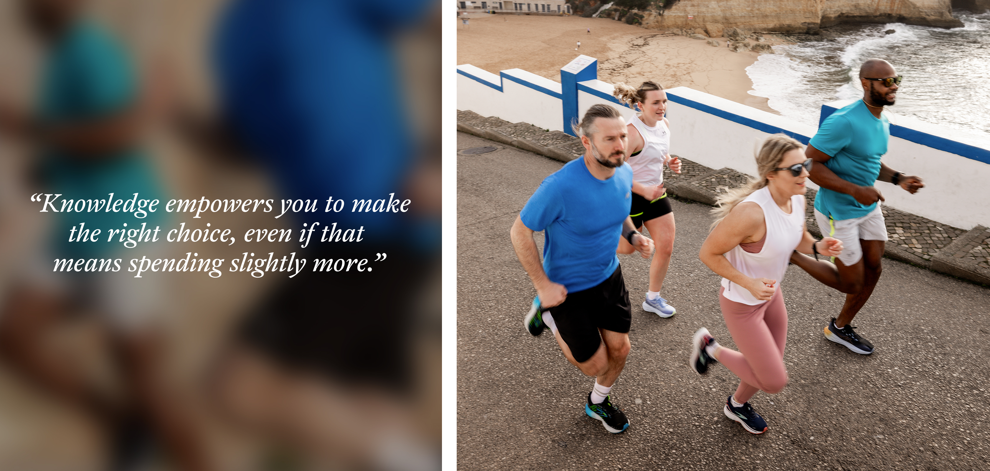 A collage of people running in the city with an inspirational quote