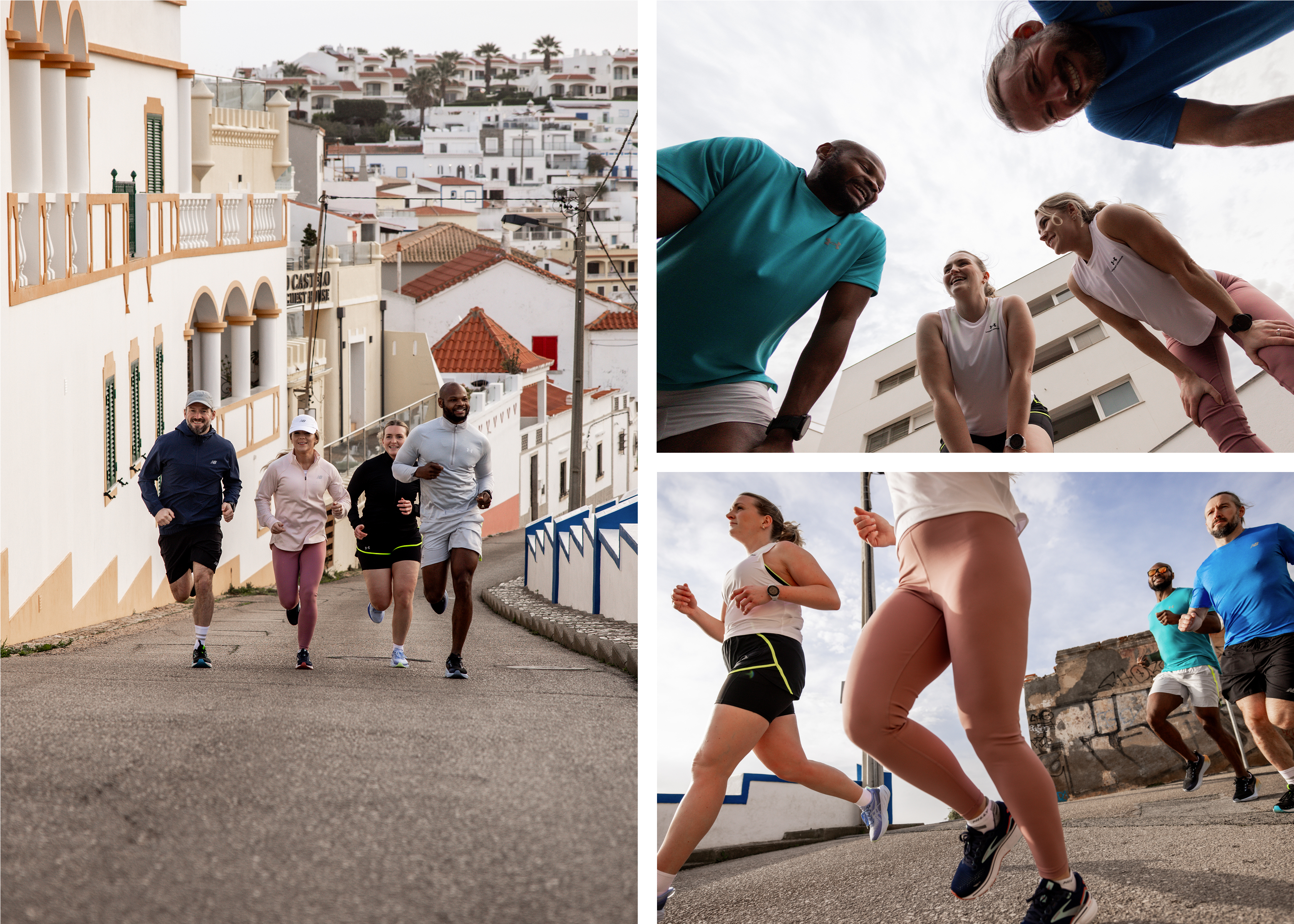 A collage of people running in the city and on trails