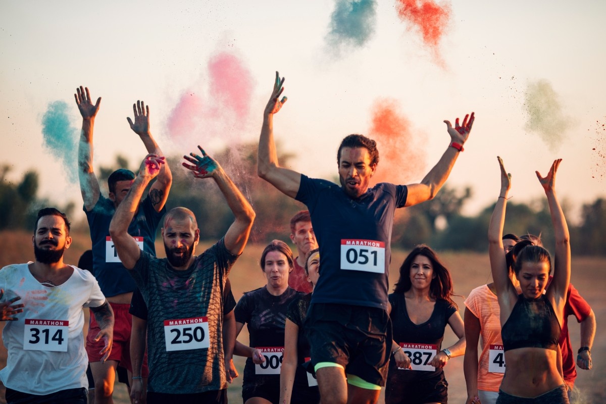 A group of people on a colour run 