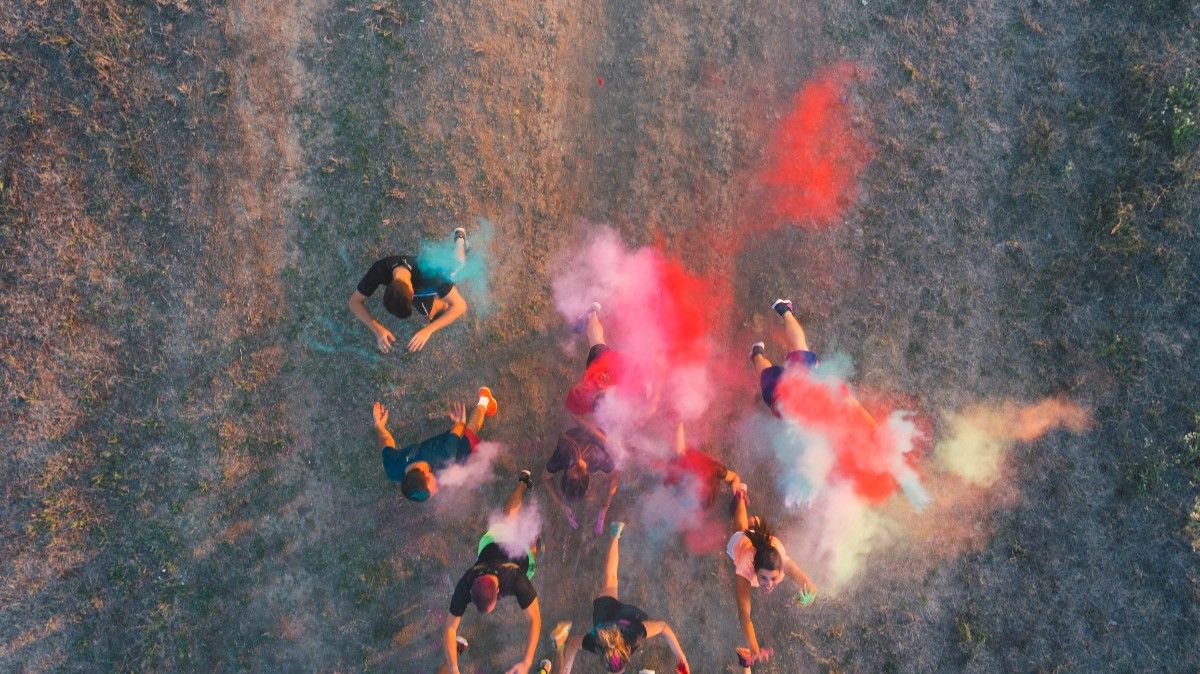 A group of people on a colour run 