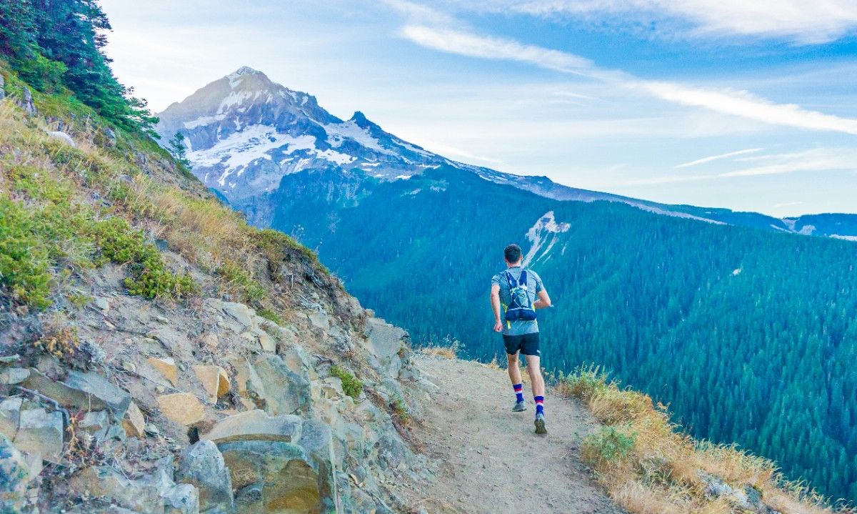 Trail running through the mountains