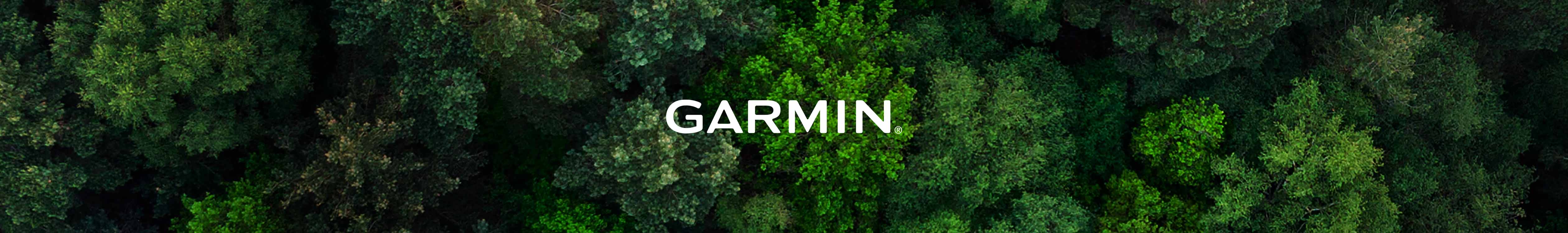 Garmin header. The Garmin logo over a forest 