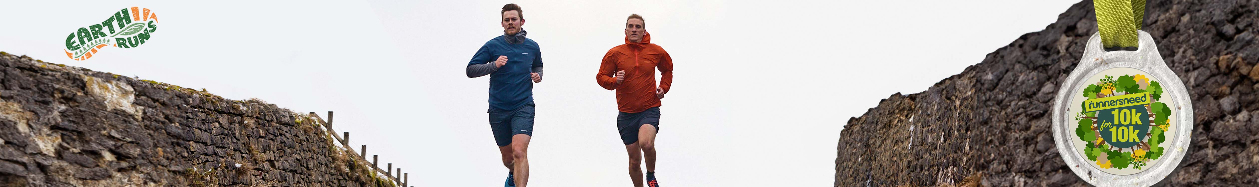 Earth Runs challenge. Two runners running on a country road