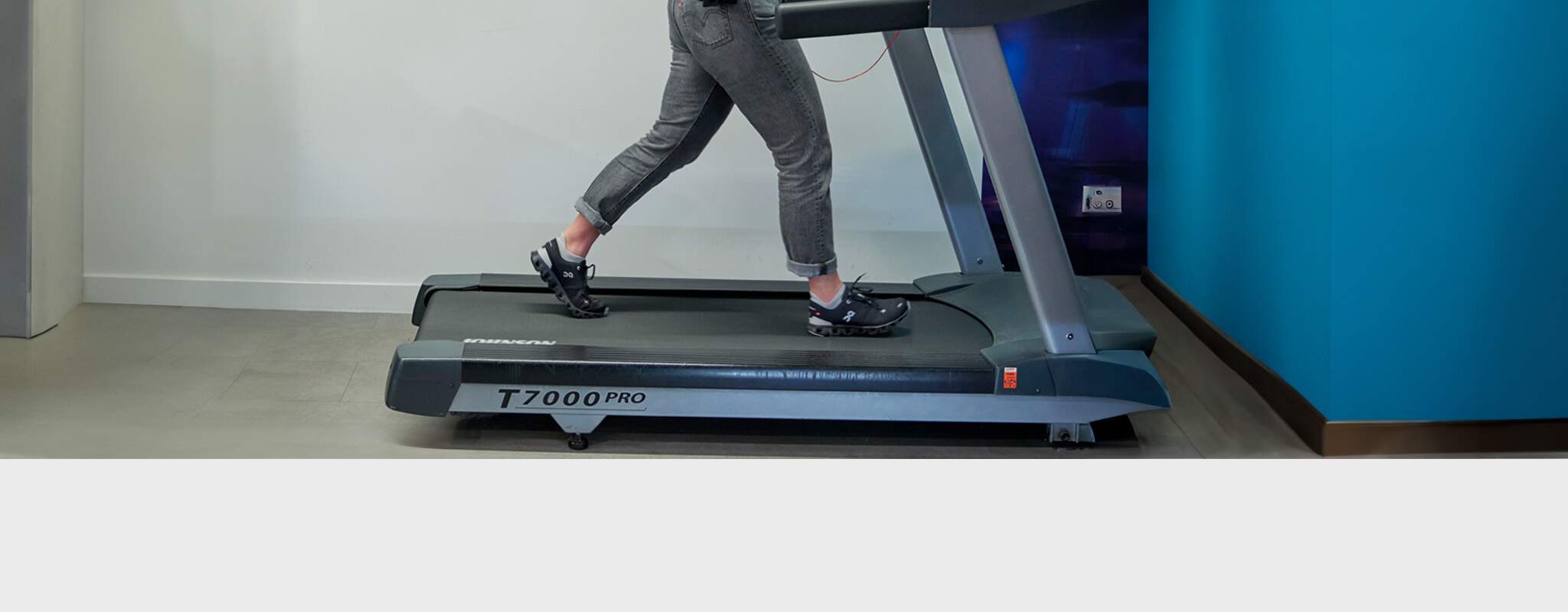 Gait analysis - person's legs on a gait analysis equipment