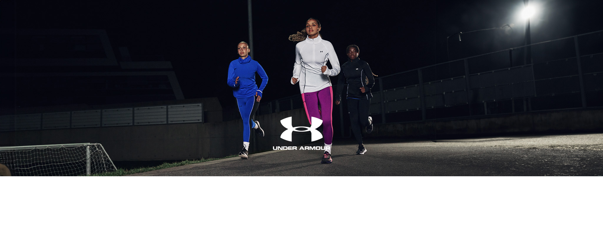 Under Armour header. People running in Under Armour clothing and shoes